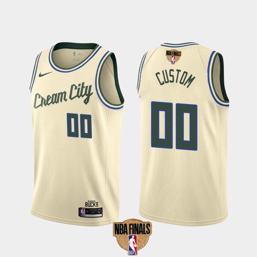 Men's Milwaukee Bucks Customized 2021 NBA Finals Cream City Stitched NBA Jersey